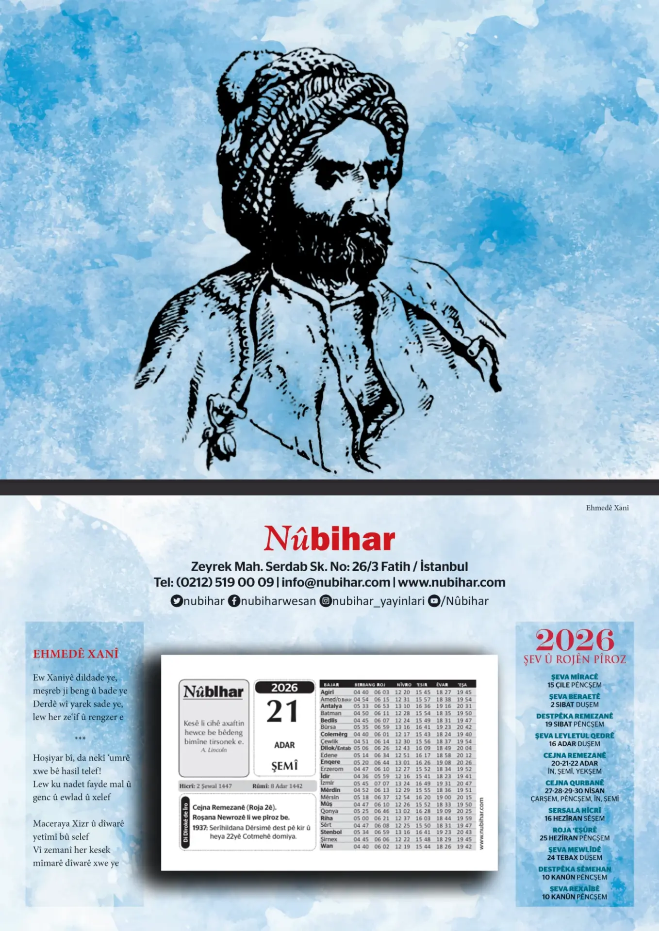 Ehmedê Xanî Salname 2026 Takvim